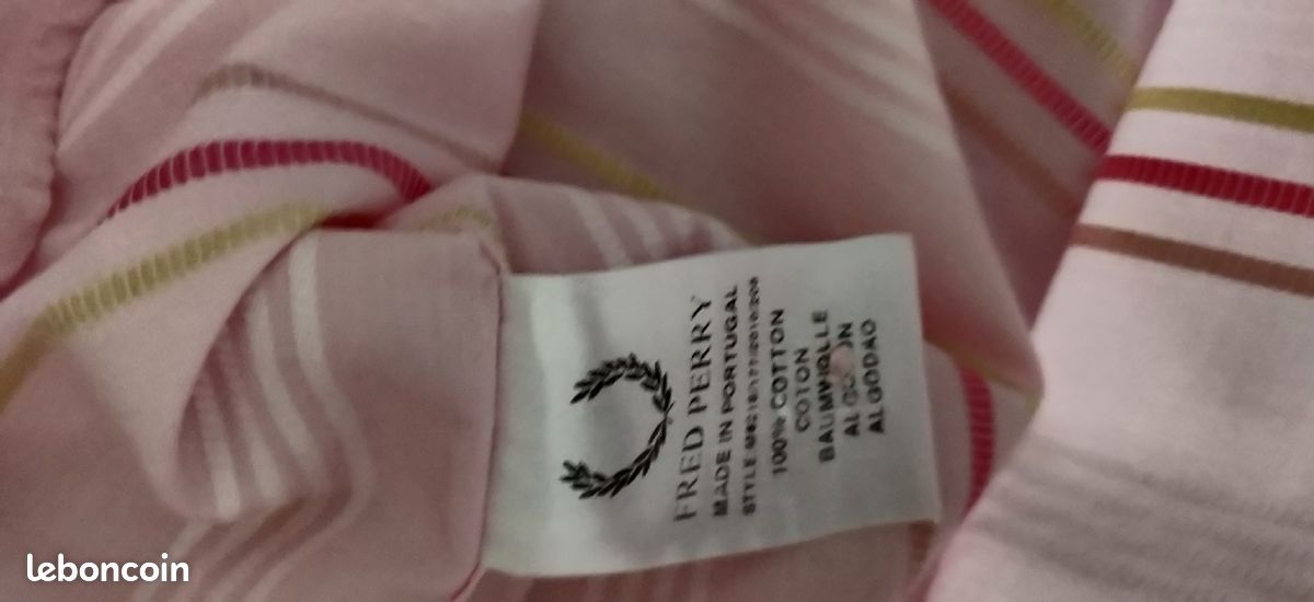 Chemise rayures rose fushia blanc manches courtes TS FRED PERRY état neuf 55 euros (image 7)