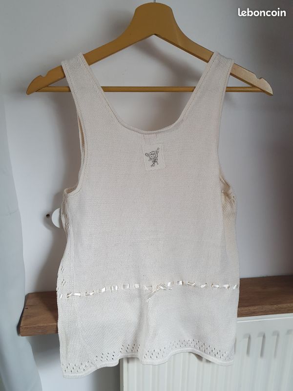 Pull debardeur femme vintage honoré taille M 38 en laine ajourée comme du crochet (image 6)