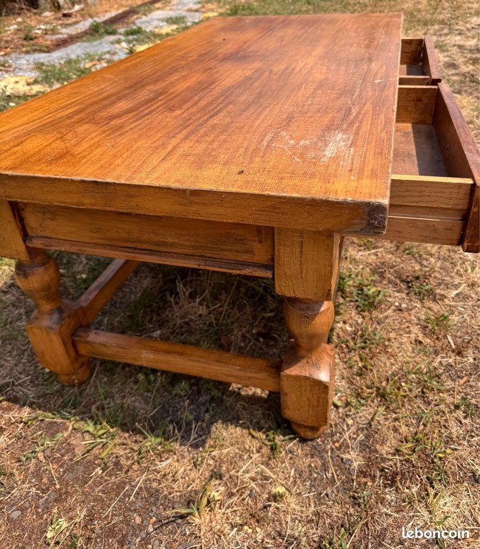 Table basse en bois 120 × 60 cm – 2 tiroirs – Style rustique (image 3)