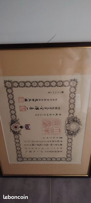 Authentique diplôme japonais impérial encadré - Ordre du Trésor Sacré (image 3)