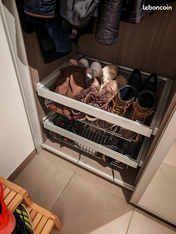 Dressing d'angle + dressing droit - gris - avec portes - penderie porte-chaussures et tiroir bon état (image 11)