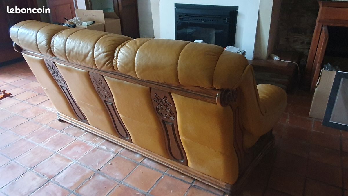 Canapé cuir jaune + 1 fauteuil (image 2)