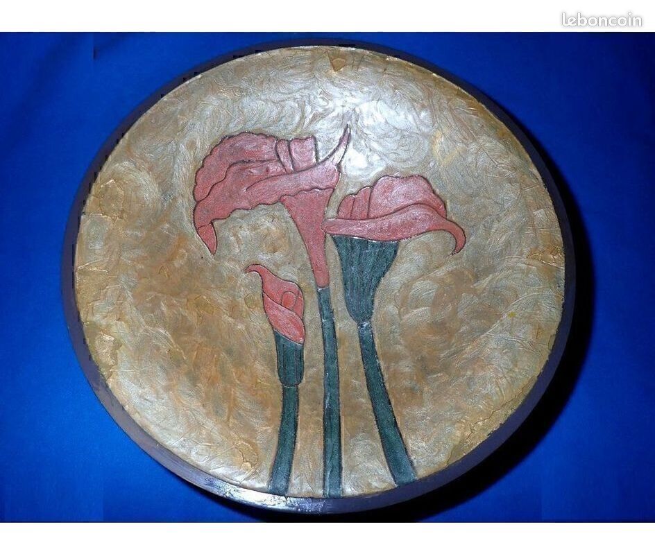MESETAIN - Plat ou coupe en cuivre émaillé ancien D_064 (image 1)