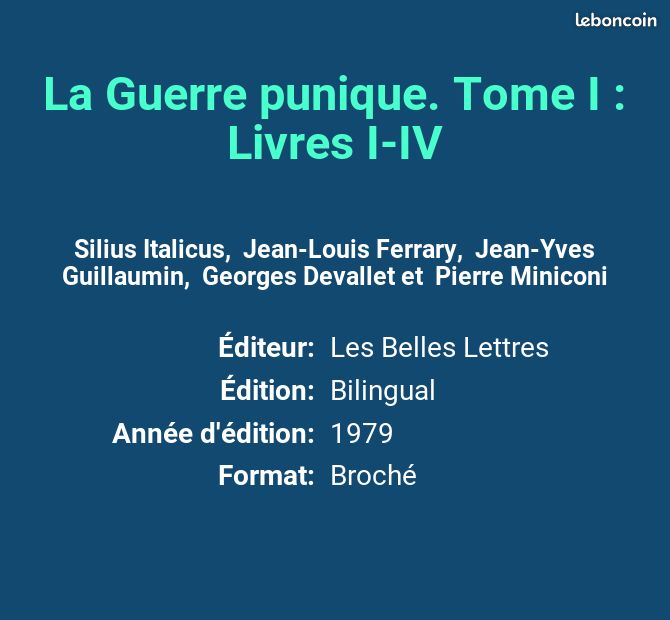 La Guerre punique. Tome I : Livres I-IV - Silius Italicus, Jean-Louis Ferrary, Jean-Yves Guilla... (image 2)