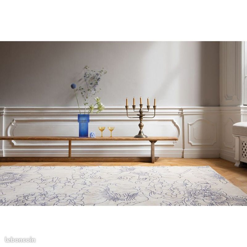 Tapis coton moderne floral rectangle Linear Floral Bleu 140x200 (image 2)