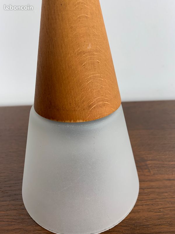 Suspension vintage en verre et teck, ES HORN Danmark (image 9)