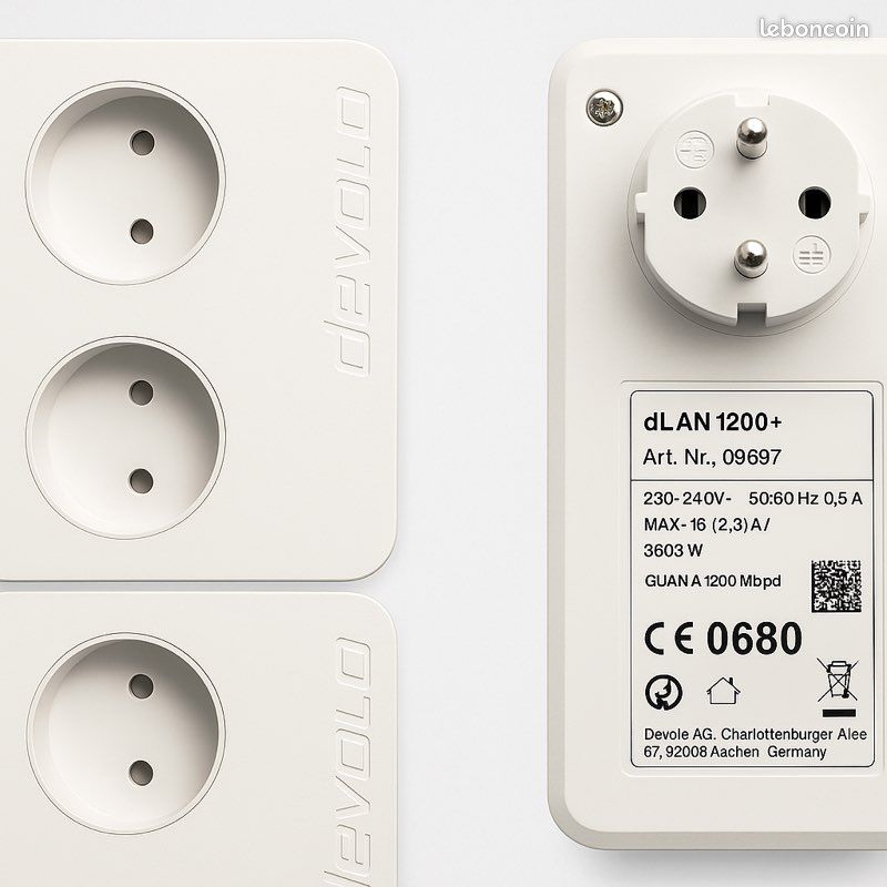 Kit CPL Devolo DLAN 1200+ – 2 Adaptateurs CPL Avec Câbles – Occasion