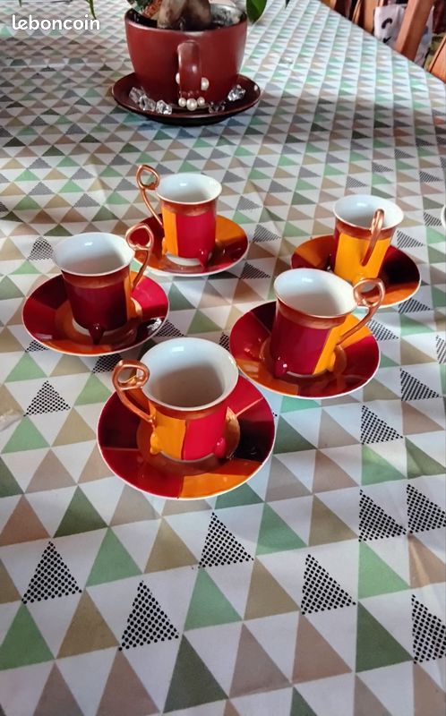 Service à café orange et rouge (image 1)