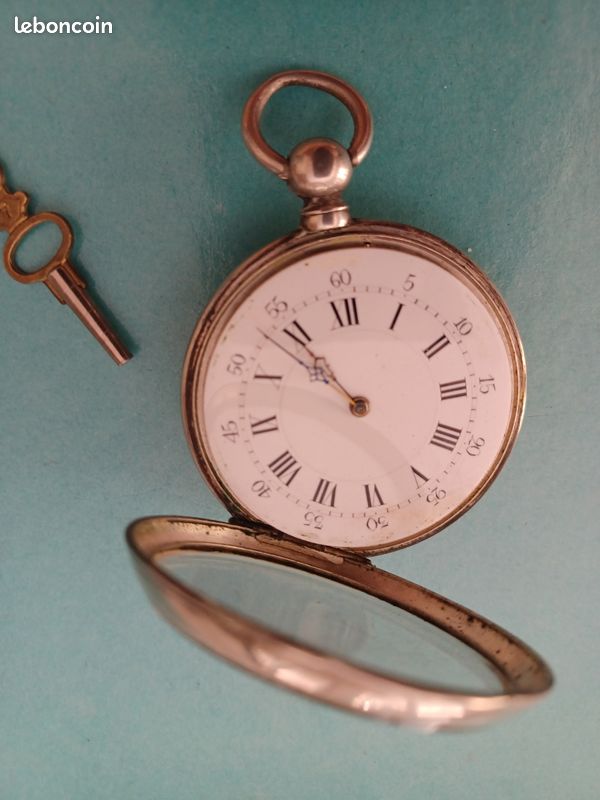 Montre Gousset Argent Ancienne - Cylindre 8 Rubis, Sans Clé, Sans Verre - Vintage, Occasion