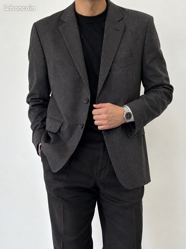 Blazer Veste de Costume Massimo Dutti Homme Gris Rayures Noires Taille 52 (image 1)
