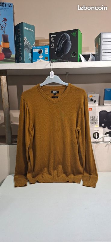 Pull Col V GALERIES LAFAYETTE en Laine Marron taille 38. 9559 (image 1)