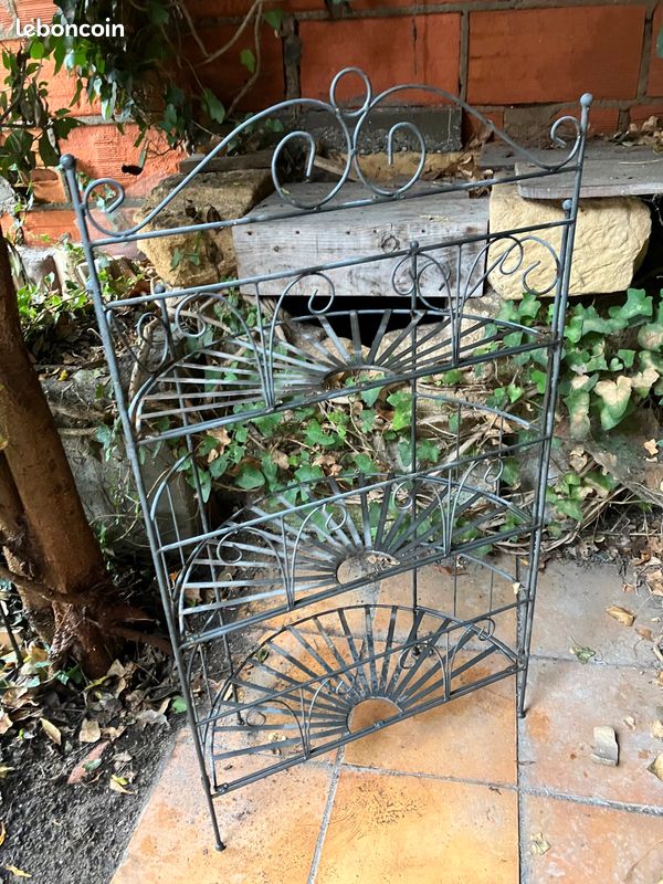 Étagère Vintage En Fer Gris - 3 Plateaux Ovale, Style Shabby Chic, 175 Cm De Haut, Prêt à Poser