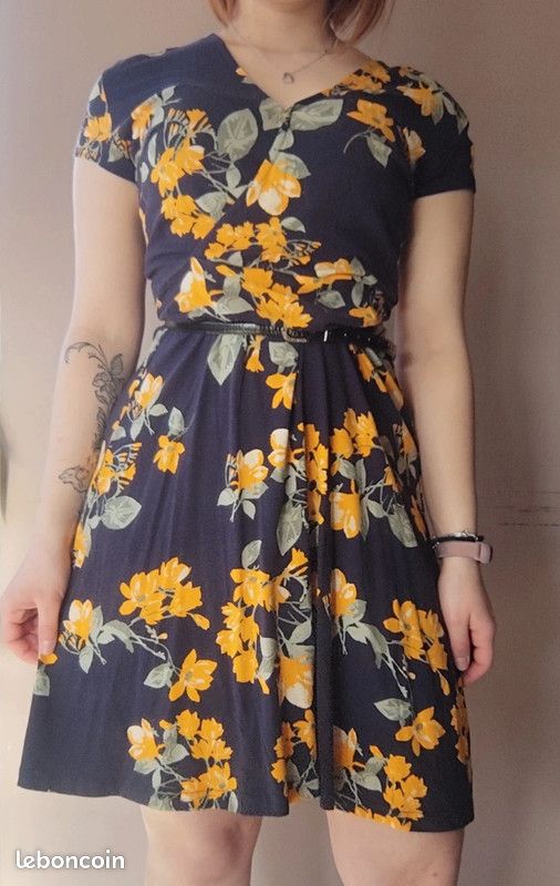 Robe Fille Hanna Andersson Marine Et Jaune à Fleurs - Taille 120 (6 Ans) - Neuve Avec étiquette