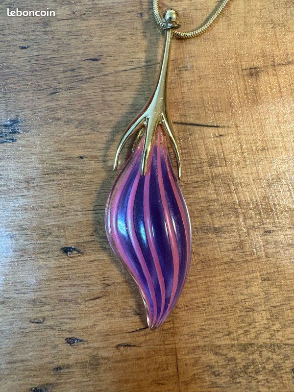 Pendentif Orena Paris - Pierre D'ambre - Monture Argentée - Occasion - Fabriqué En France