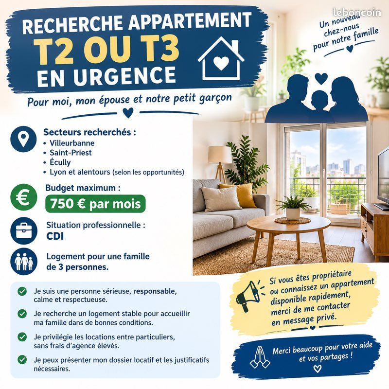 Appartement 3 pièces 40 m² · à Villeurbanne · 40 m² · 750 €/mois