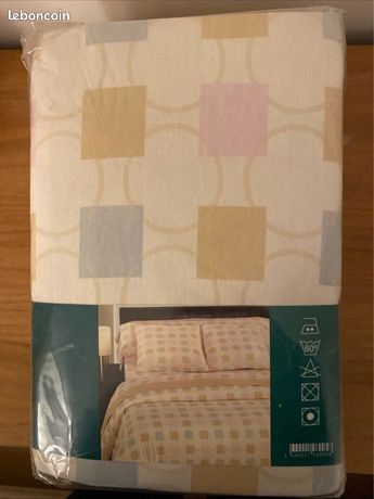 Parure De Draps 5 Pièces Coton Ficelle - Drap Plat 240x310, Housse 140x190, 2 Taies, Traversin, Motif Champêtre