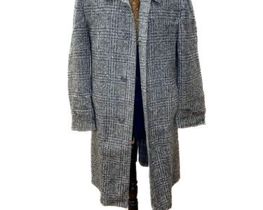 Manteau Tweed Vintage Topman Gris Ceinturé - Taille S, Style Crombie Années 90