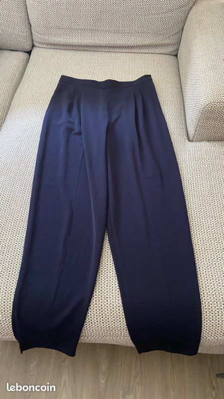 Pantalon de tailleur fluide bleu marine Alexane Paris (Taille 40 / étiquette 44) / Neuf (image 3)