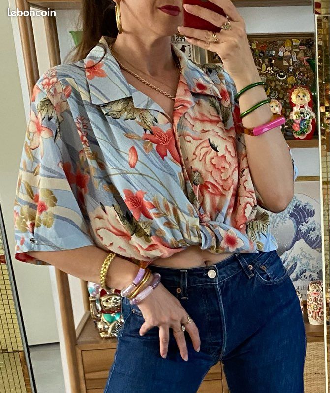 Chemisier Hawaiien Femme Manches Courtes - Imprimé Funky Et Poche Avant