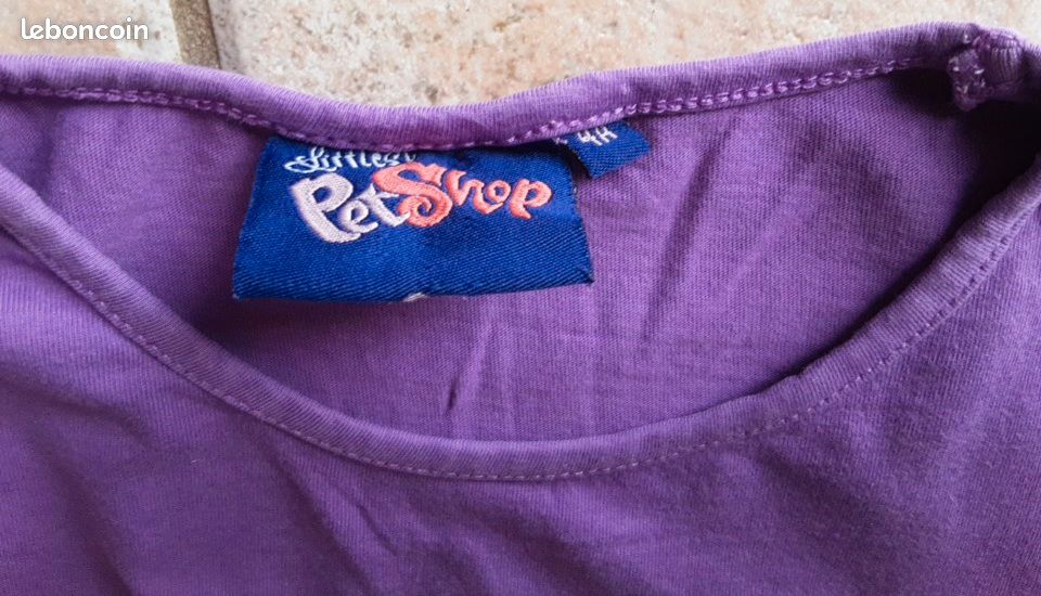 T-shirt Fille Littlest Pet Shop - Manches Courtes Mauve - Taille 6 Ans - Coton - Occasion Très Bon État