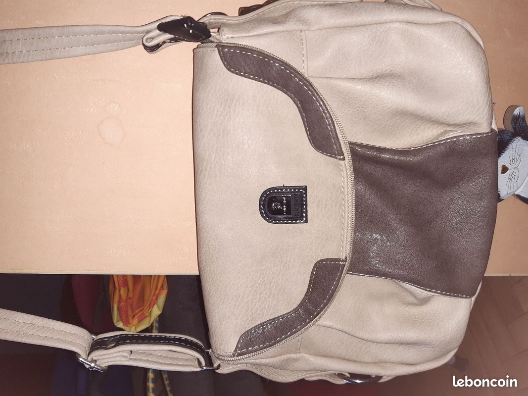 Sac besace en cuir beige et marron glacé (image 1)