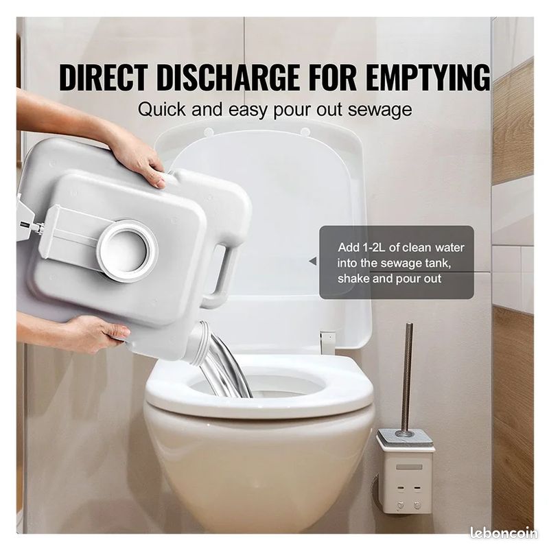 Toilettes portables pour le camping avec sac de transport, toilettes pour camping-car avec réservoir à déchets de 12 litres, chasse d’eau sous pression par bouton-poussoir (image 5)