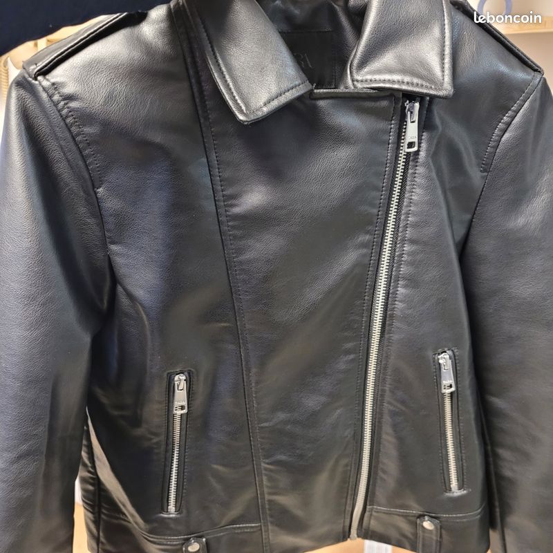 Veste imitation cuir noir fille 140cm (image 1)