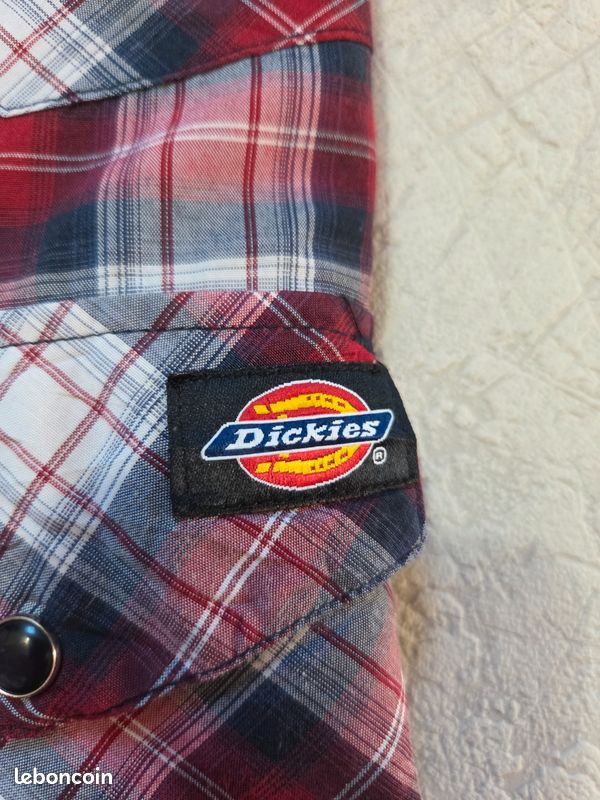 Chemise Dickies carreaux rouge noir blanc manches courtes workwear vintage taille M (image 7)
