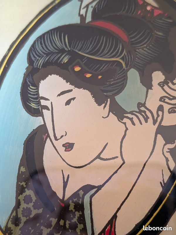 Boîte à bijoux vintage en bois - Inspiration d'Estampe Ukiyo-e Portrait de Bijin par Utagawa Kuniyasu, Artisanat japonais Mid-Century (image 11)