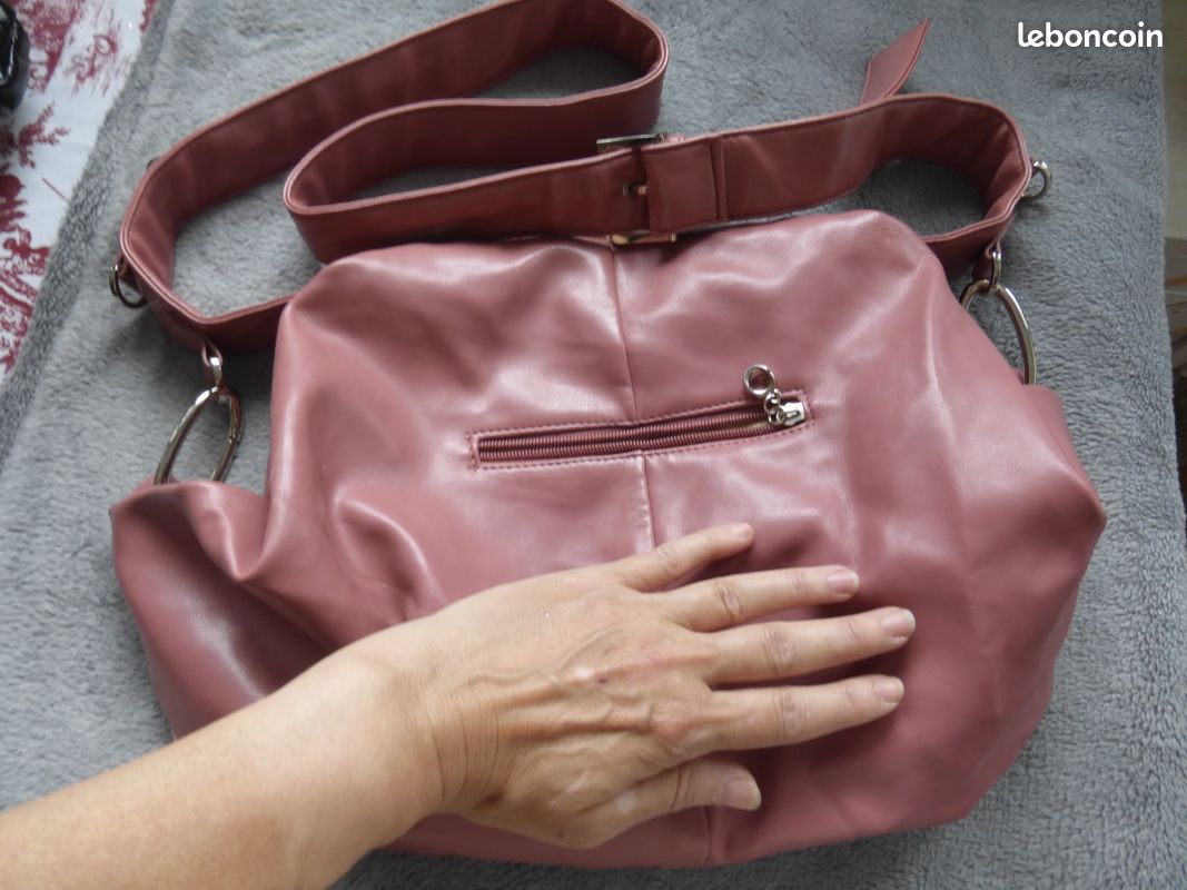 Grand Sac à main bandoulière synthétique vieux rose avec 40x20 (image 2)