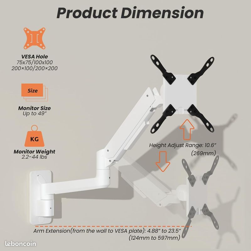PUTORSEN Support Ecran PC Pour Moniteur 17-43 Pouces, Bras Ecran PC à