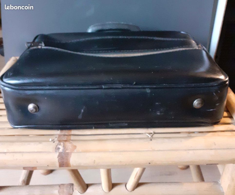Sacoche cartable cuir noir vintage (année 60) (image 7)