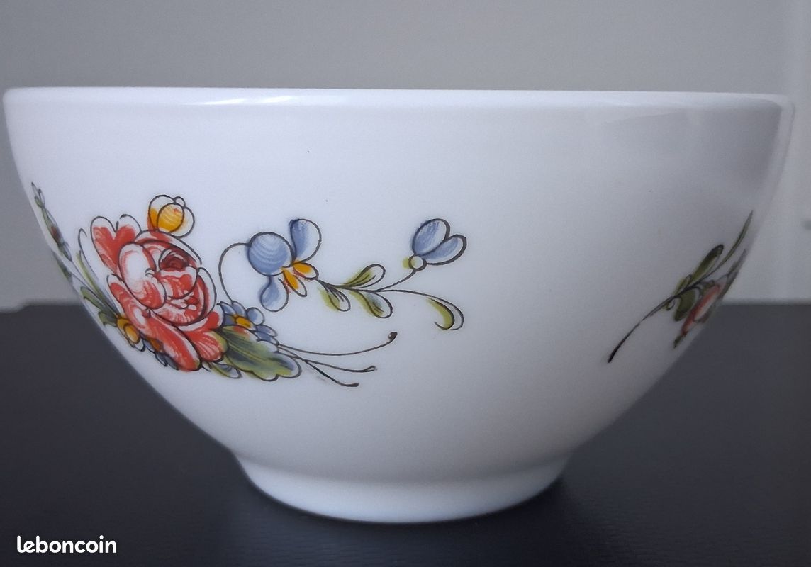 4 Bols Arcopal Vintage - Motif Floral églantines - Verre Rétro - Multicouleur