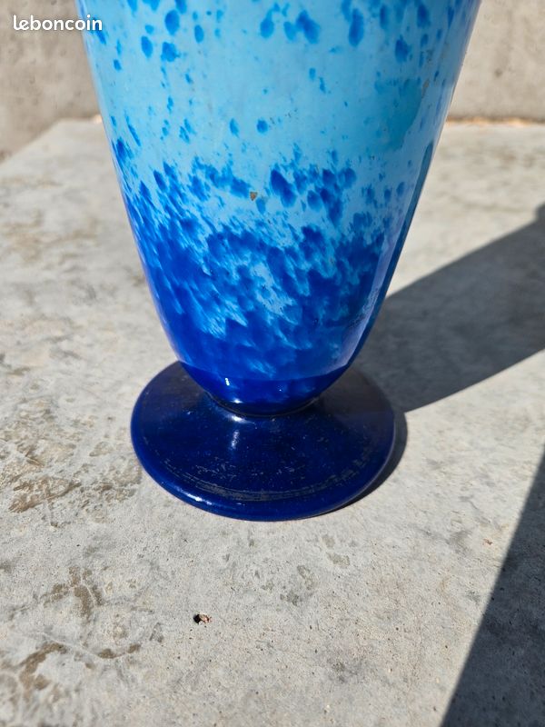 Grand Vase Soufflé Bleu Et Blanc En Forme De Goutte D'eau - Occasion, Décoration Originale