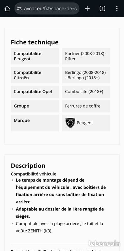 Cadre De Calandre Avant Pour Peugeot Partner / Rifter 2018 – Aftermarket – Neuf