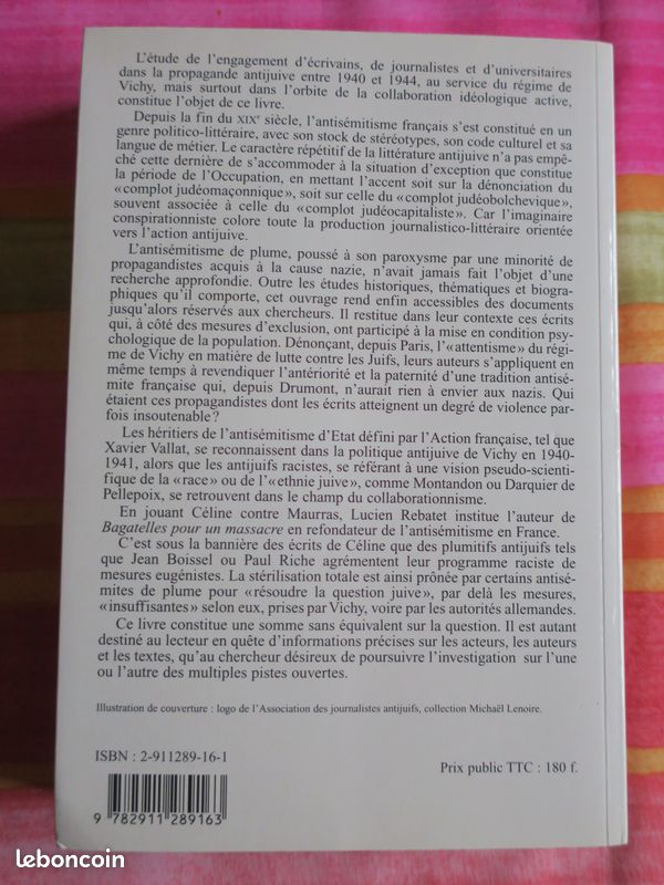 L'ANTISEMITISME DE PLUME 1940 - 1944. Pierre-André Taguieff BERG Editeurs 1999 (image 2)