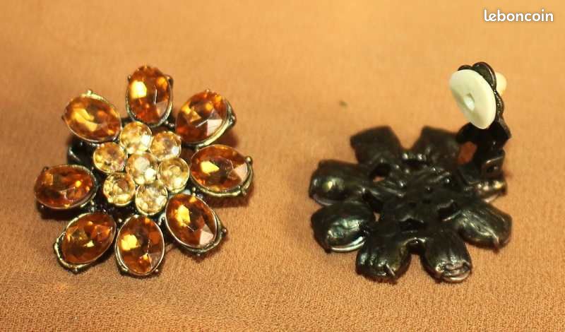 Boucles d'oreille noires à clip pierres et perles marron - Montres & Bijoux Boucles d'oreille noires à clip pierres et perles marron - Montres & Bijoux
