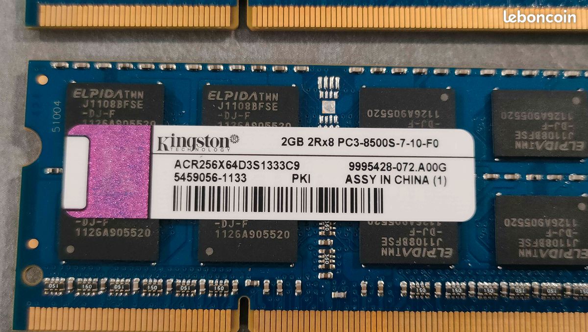 4Go (2x2Go) Ram DDR3 - Kingston - 1066Mhz - SODIMM PC3-8500S-7-10-F0 - ACR256X64D3S1333C9 (image 3)