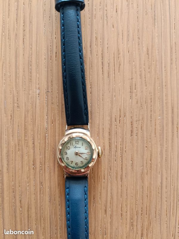 Montre Bracelet Ancienne HERMA EB Suisse Mécanique - Cadran Doré, Plaqué Or 20 Microns - Très Bon état