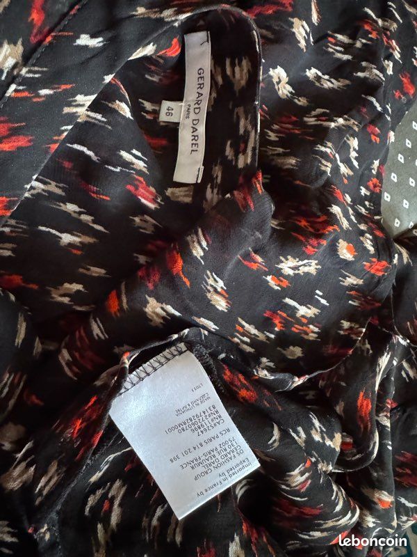 Blouse Brodée Gérard Darel En Soie Noire - Taille 36, Manches Longues, Occasion Très Bon état - Pour Soirée Ou Cocktail
