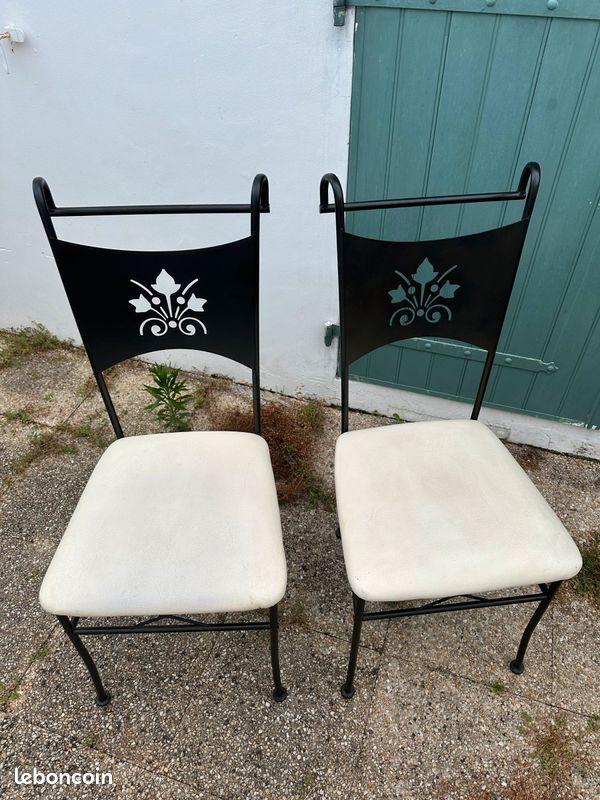 Lot de 2 Chaises en fer forgé avec assise blanche confortable (image 3)