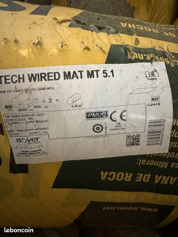 Lot 15 rouleaux laine de roche grillagée Isover Tech Wired Mat 60 mm (image 2)