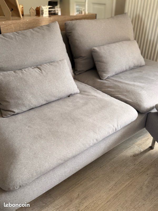 Canapé 3 places IKEA SÖDERHAMN + pouf (méridienne possible) – Gris (image 2)