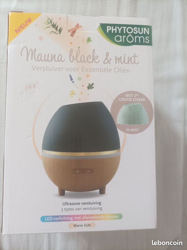Diffuseur d'huiles essentielles Mauna black & mint phytosun lumineux avec socle noir et vert (image 1)