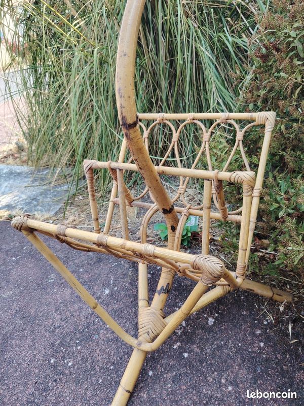 Porte-revues vintage en rotin et bambou – Années 70 (image 7)