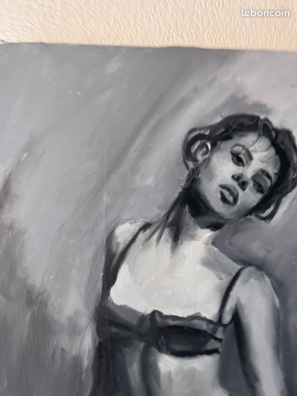 Tableau original Alexa demie noir et blanc, photo lingerie, acrylique sur toile, cadeau (image 5)