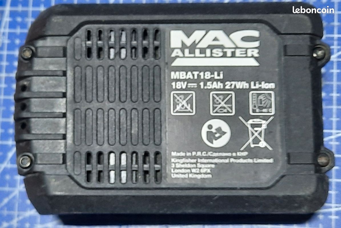 MBAT18-Li batterie 18V 1,5Ah 27Wh MAC ALLISTER, occasion testée sur banc d'essai (image 1)