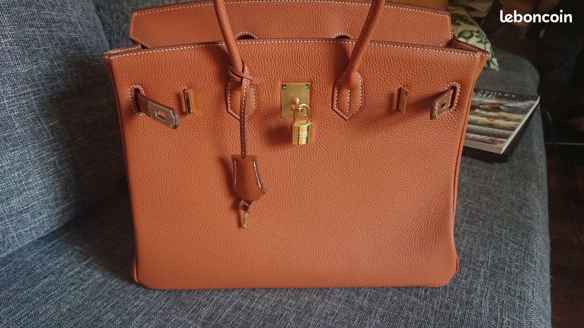 Sac à main cuir véritable marron beige 35 cm (image 5)