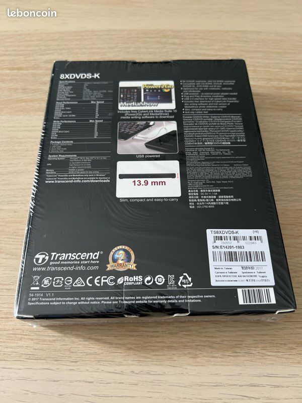 Graveur / Lecteur CD DVD Externe TRANSCEND – NEUF SOUS BLISTER (image 2)