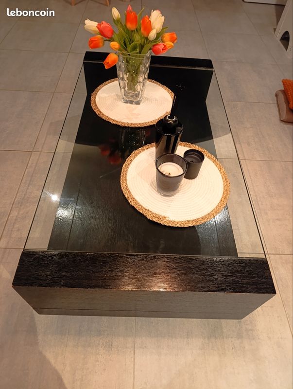 Table basse bois, plateau en verre (image 3)